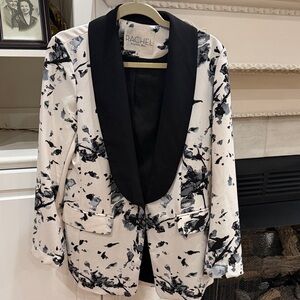 Rachel Roy Abstract Floral Shawl Blazer Size 10 Black cream whimsigoth jacket